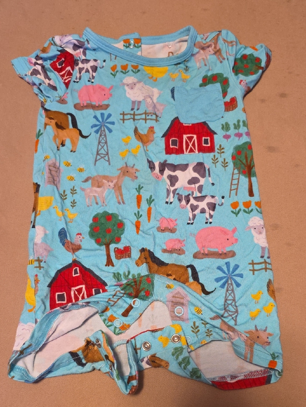 Little Sleepies Light Blue Farm Animals Short Sleeve Romper
